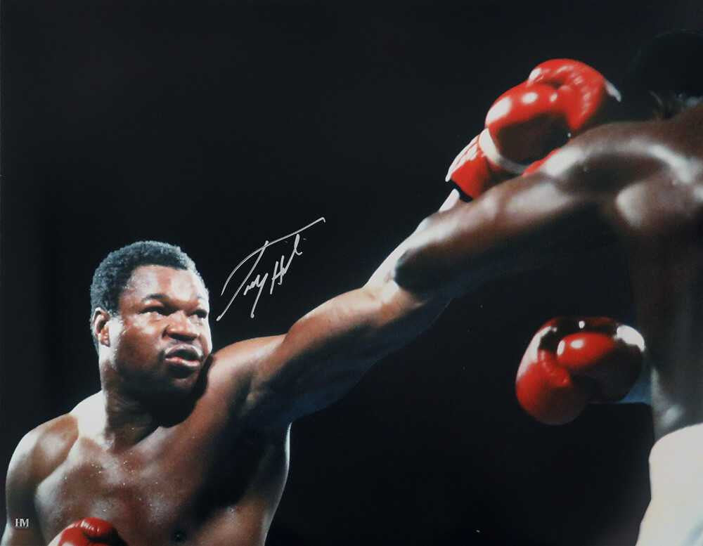 Larry Holmes Signed Boxing Action 16x20 Photo - Schwartz Authenticated