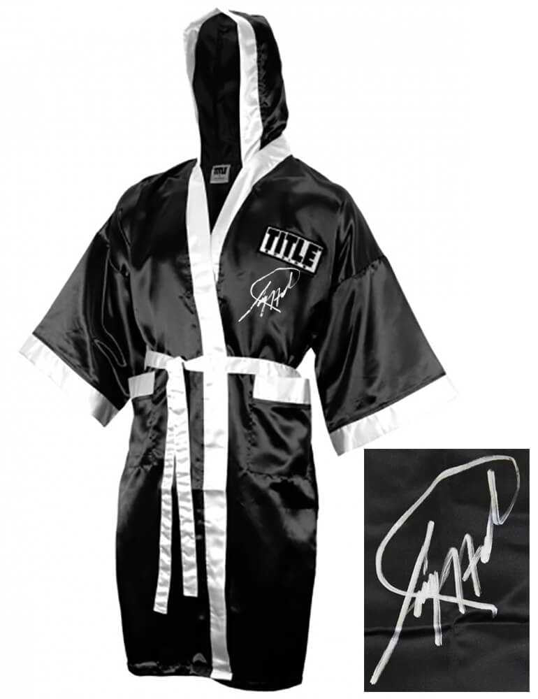 Larry Holmes Signed Title Black Boxing Robe - Schwartz Authenticated