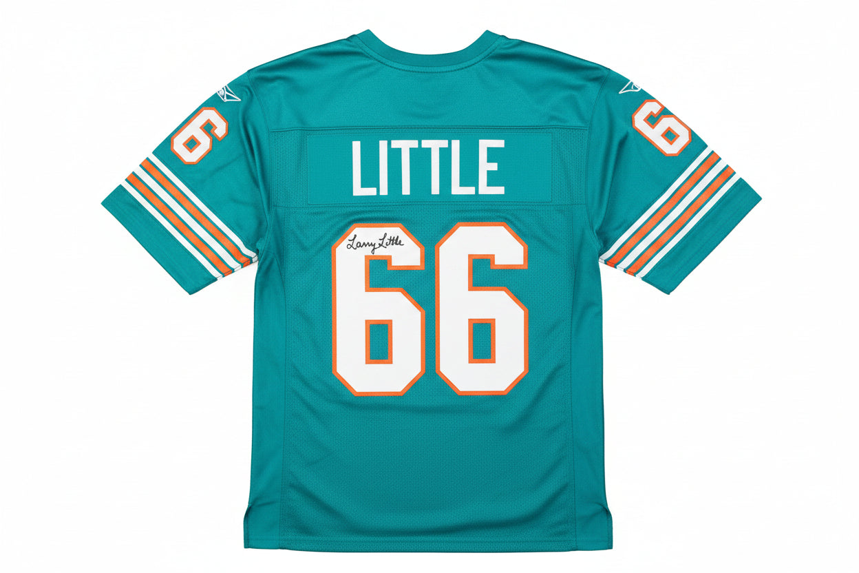 Miami Dolphins Larry Little Autographed Custom Football Jersey (Size XL) - Beckett BAS COA