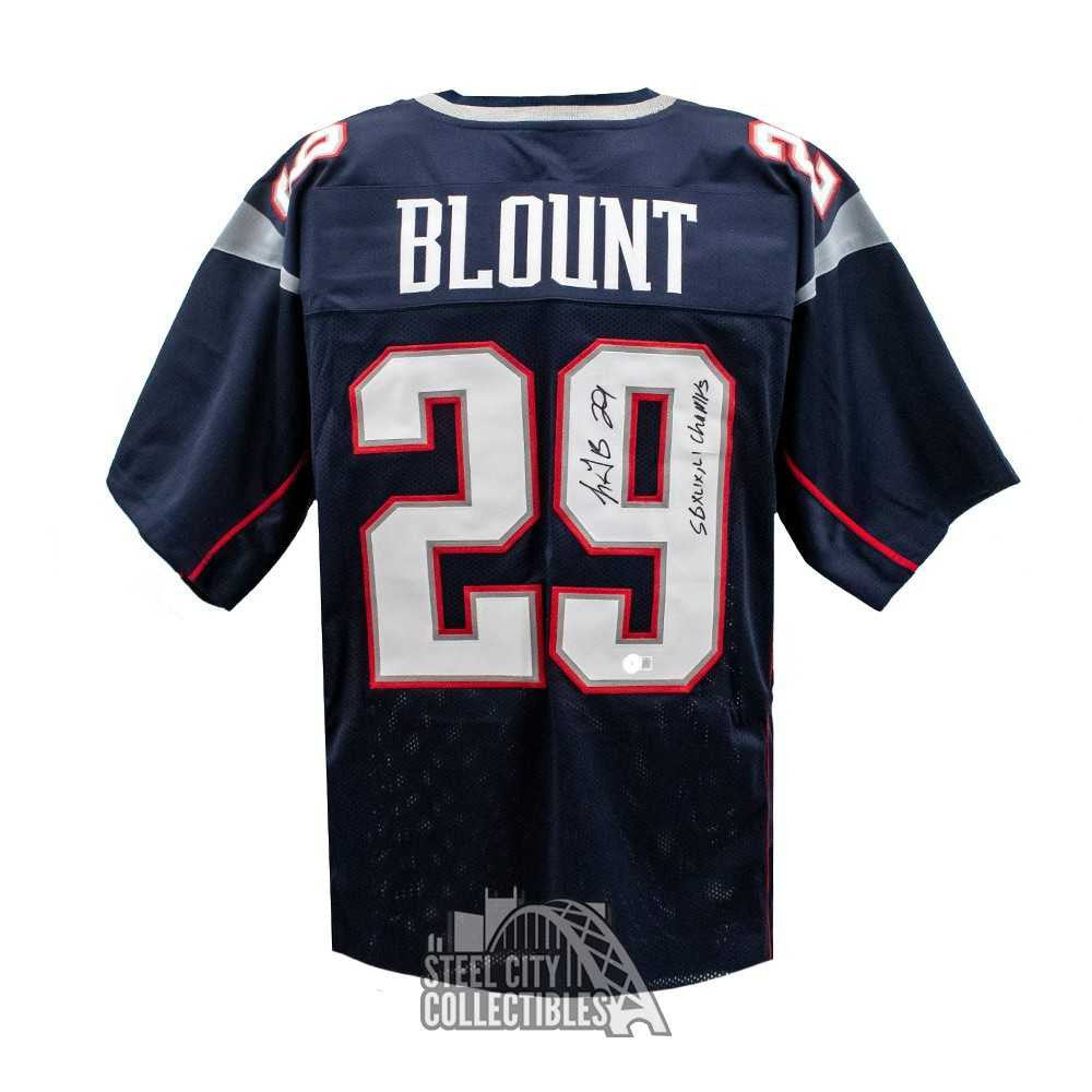 LeGarrette Blount SB XLIX LI Champs Autographed New England Custom Navy Football Jersey - BAS
