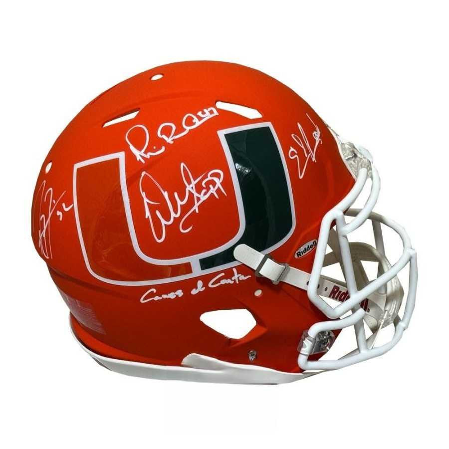 Lewis, Irvin, Sapp & Reed Autographed Miami Hurricanes AMP Authentic Helmet – Beckett BAS