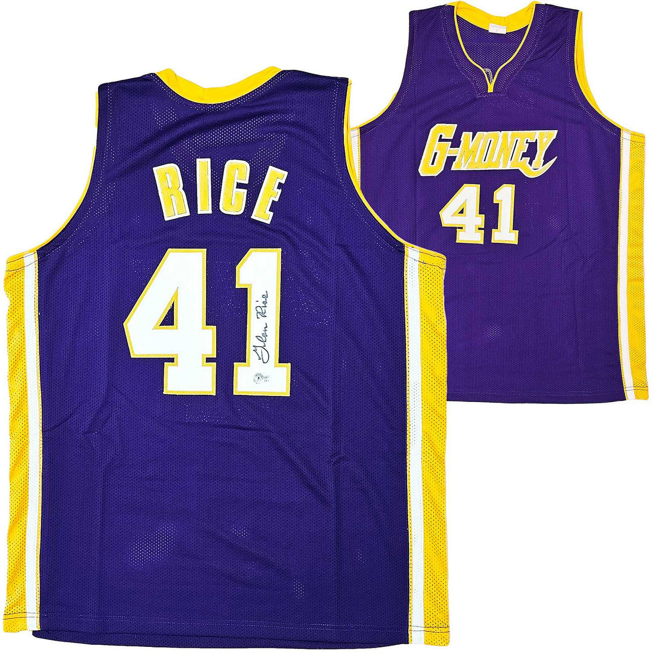Los Angeles Lakers Glen Rice Autographed Purple Jersey Beckett BAS QR