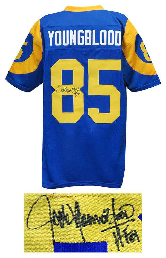 Jack Youngblood Autographed Los Angeles Rams Blue & Yellow Throwback Jersey “HOF ’01” – Schwartz Authenticated
