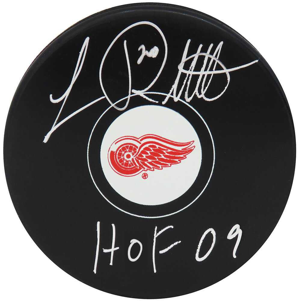 Luc Robitaille Signed Detroit Red Wings Logo Hockey Puck w/HOF'09