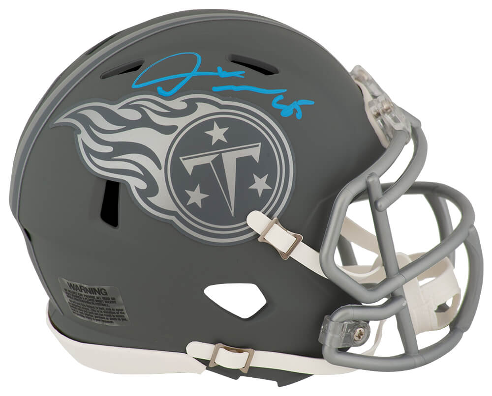 Derrick Mason Signed Tennessee Titans SLATE Riddell Speed Mini Helmet