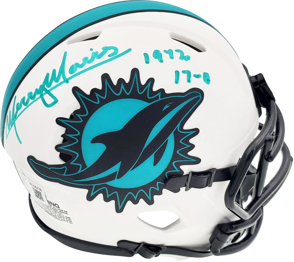 Mercury Morris Autographed Miami Dolphins Lunar Eclipse White Speed Mini Helmet with "1972 17-0" Inscription - Beckett BAS Certified