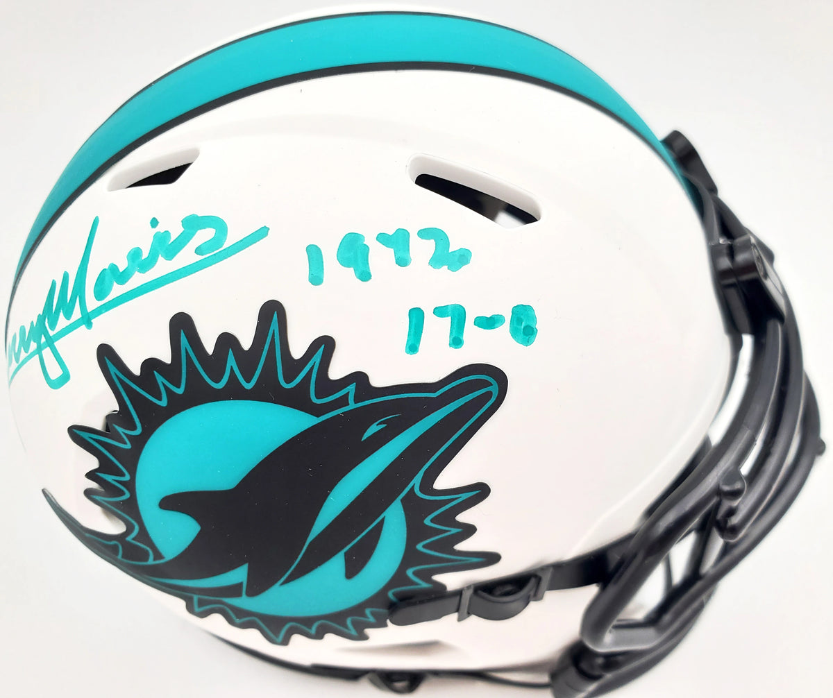 Mercury Morris Autographed Miami Dolphins Lunar Eclipse White Speed Mini Helmet with "1972 17-0" Inscription - Beckett BAS Certified