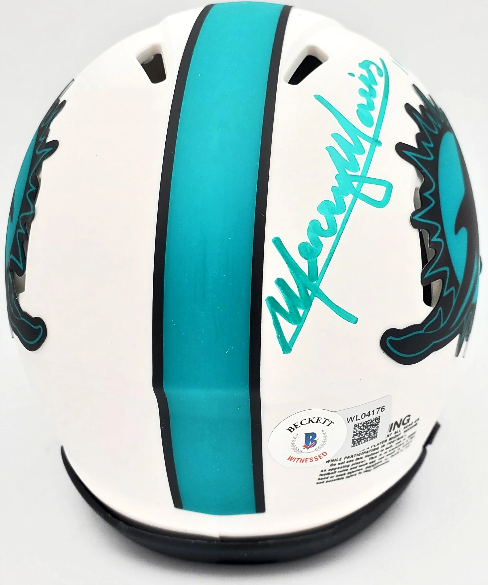 Mercury Morris Autographed Miami Dolphins Lunar Eclipse White Speed Mini Helmet with "1972 17-0" Inscription - Beckett BAS Certified