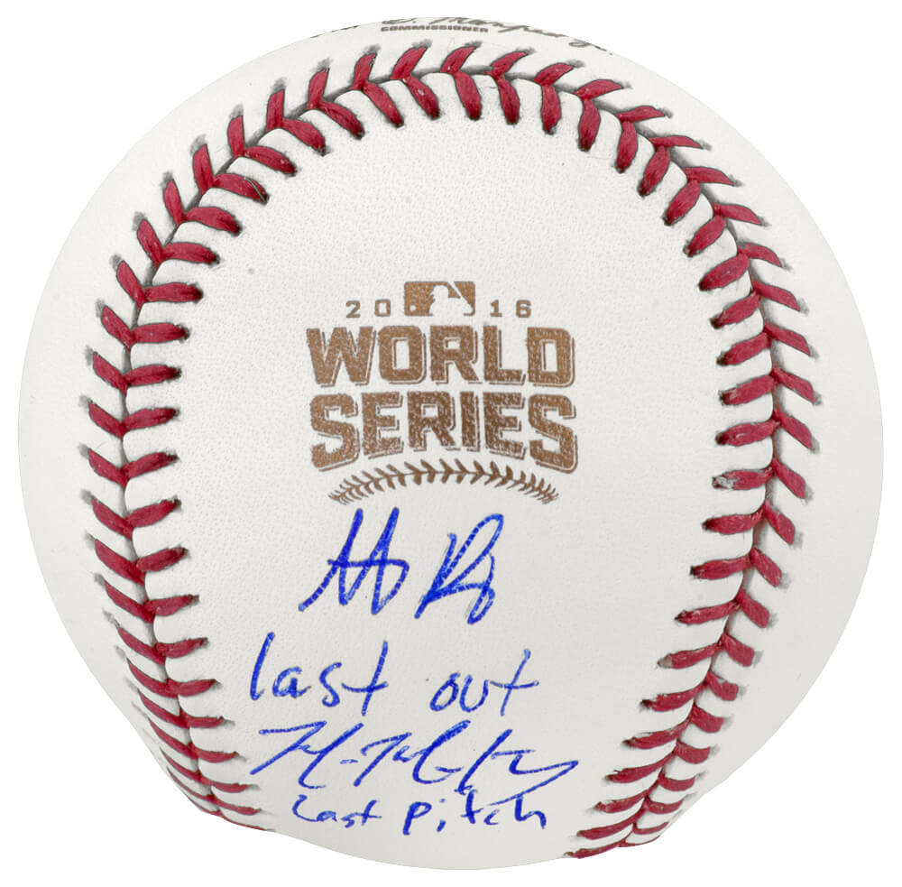Anthony Rizzo & Mike Montgomery Signed Rawlings 2016 World Series Baseball w/Last Out, Last Pitch