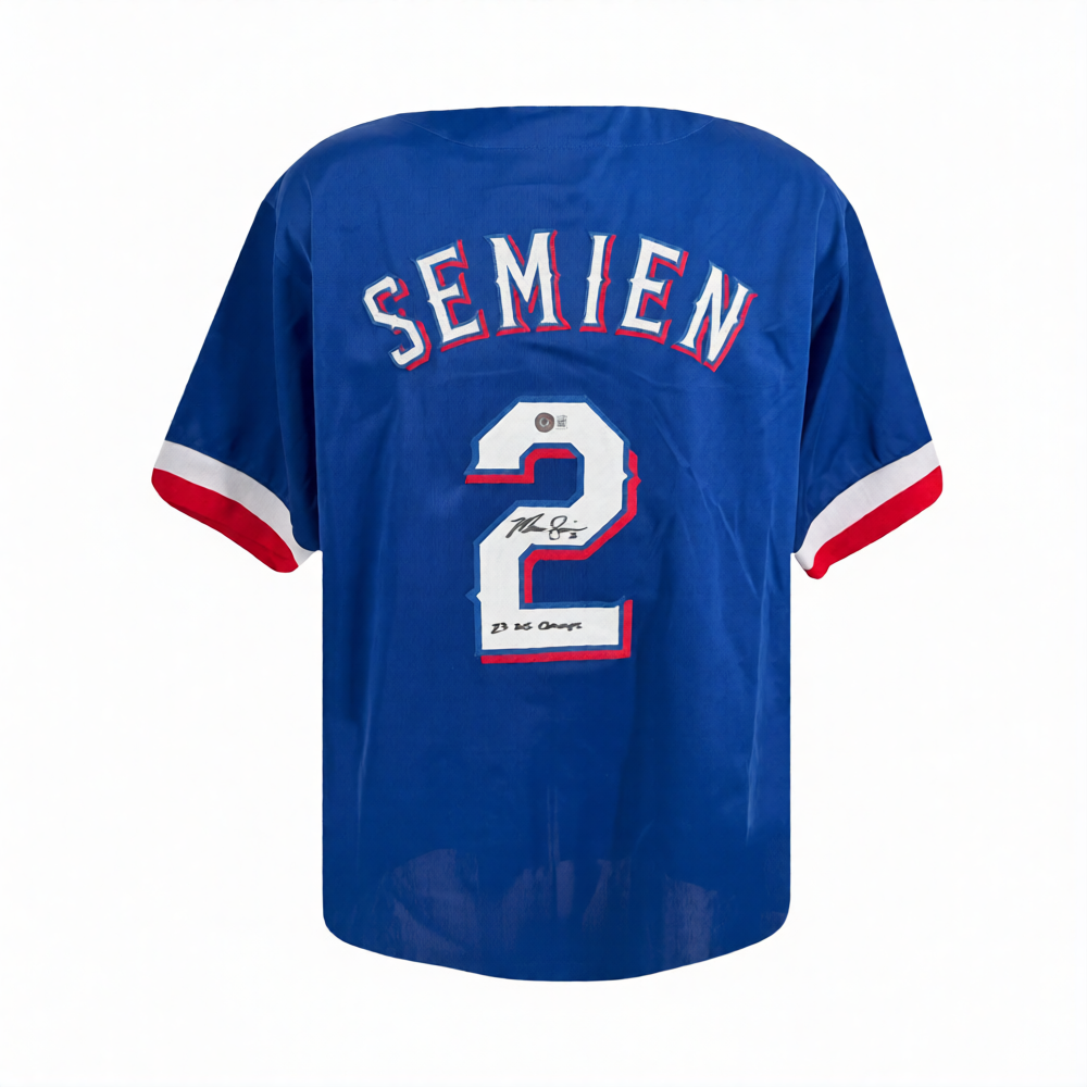 Texas Rangers Marcus Semien Autographed Custom Blue Jersey ("23 WS Champs") - BAS Certified