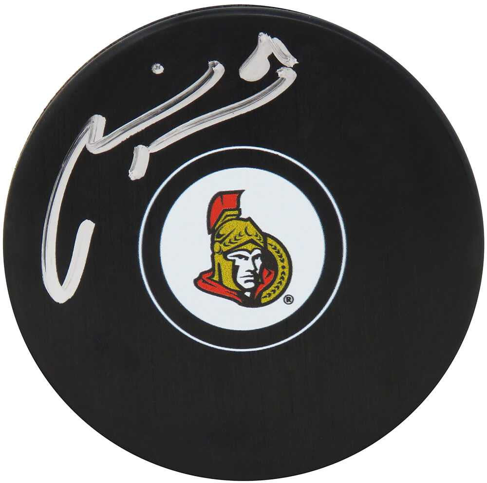 Marian Hossa Signed Ottawa Senators Logo Hockey Puck - Schwartz Authentic