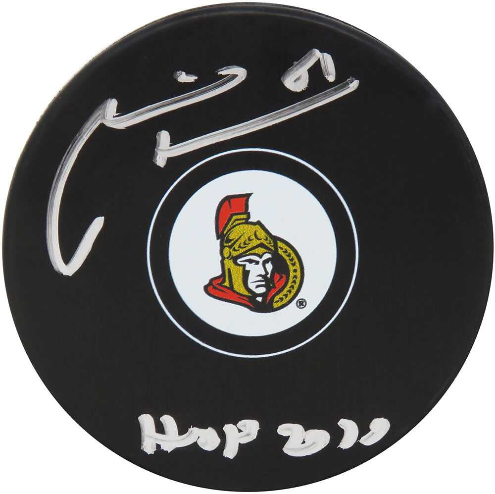 Marian Hossa Signed Ottawa Senators Logo Hockey Puck w/HOF 2020 - Schwartz Authentic