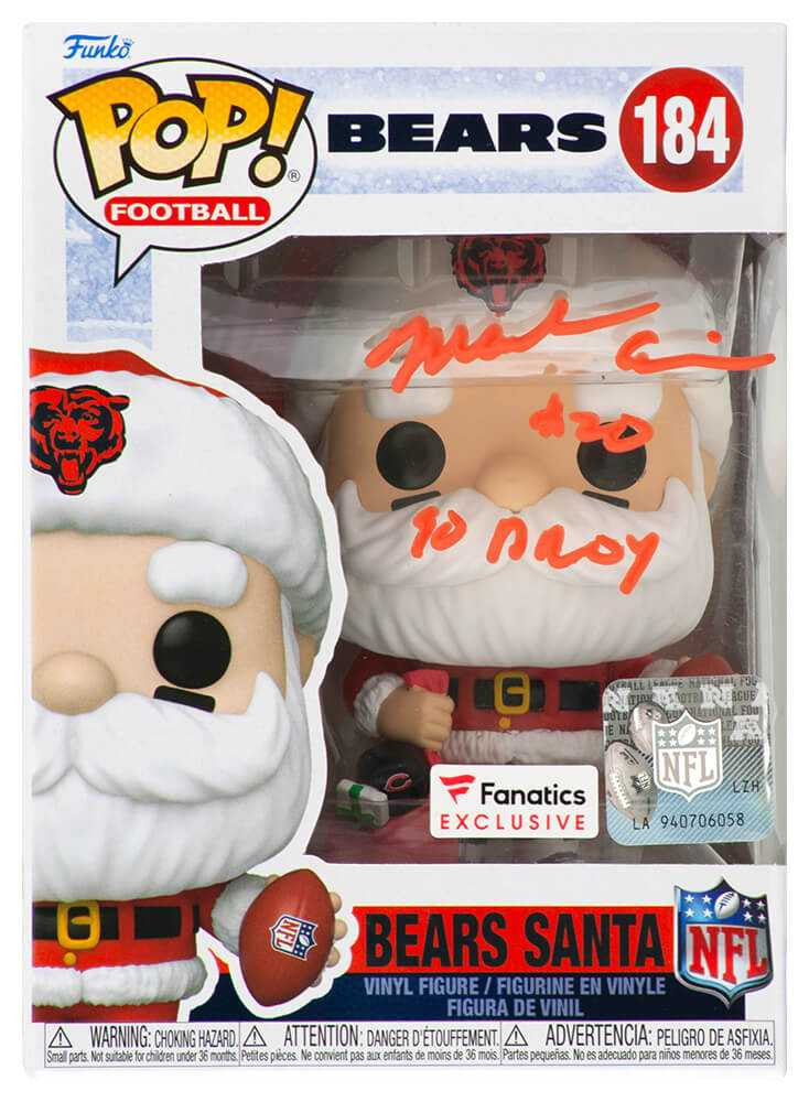 Mark Carrier Signed Chicago Bears SANTA Funko Pop Doll #184 w/90 DROY - Schwartz Authenticated