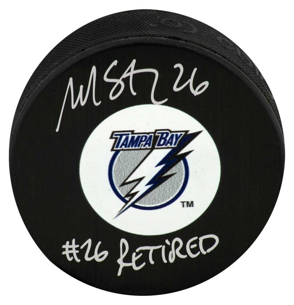 Martin St. Louis Signed Tampa Bay Lightning Medium Logo Hockey Puck w/#26 Retired