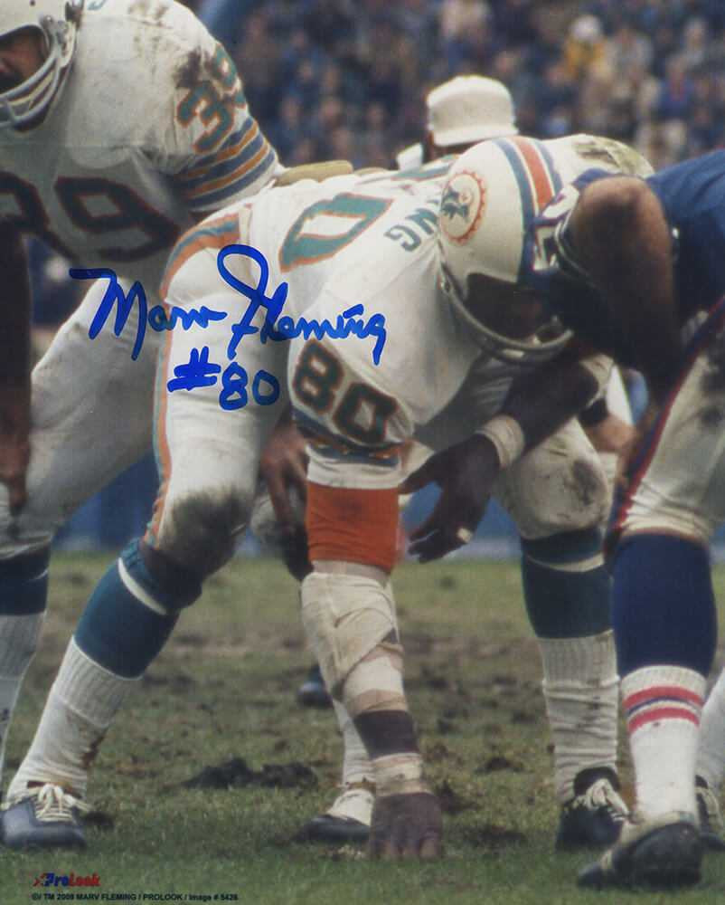 Marv Fleming Signed Miami Dolphins In Stance 8x10 Photo - Schwartz Authenticated