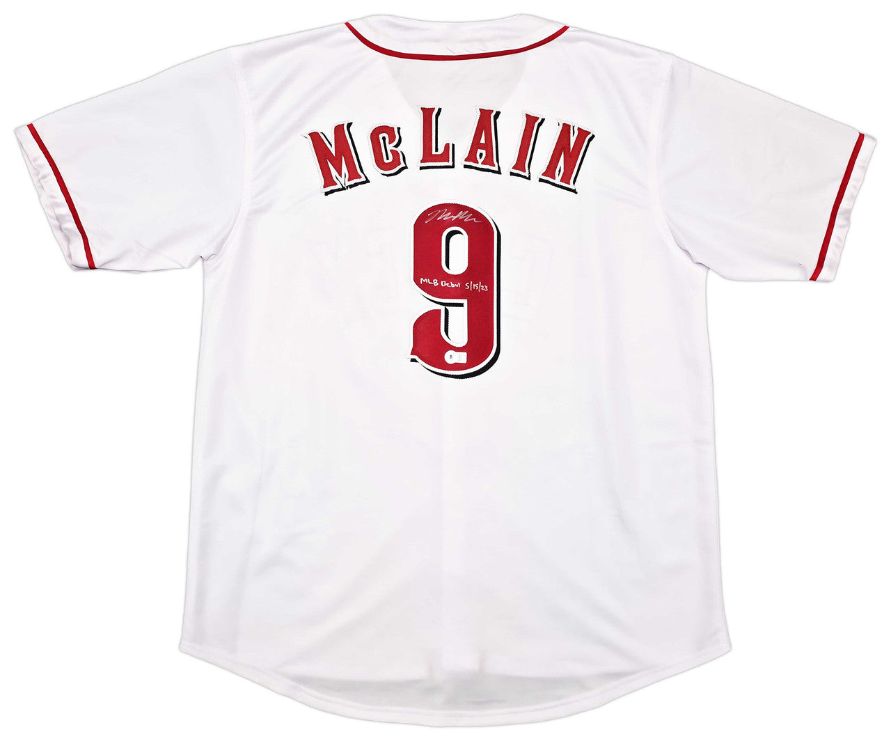Matt McLain Autographed Cincinnati Reds Custom White Jersey “MLB Debut 5/15/23” – Beckett BAS Witness