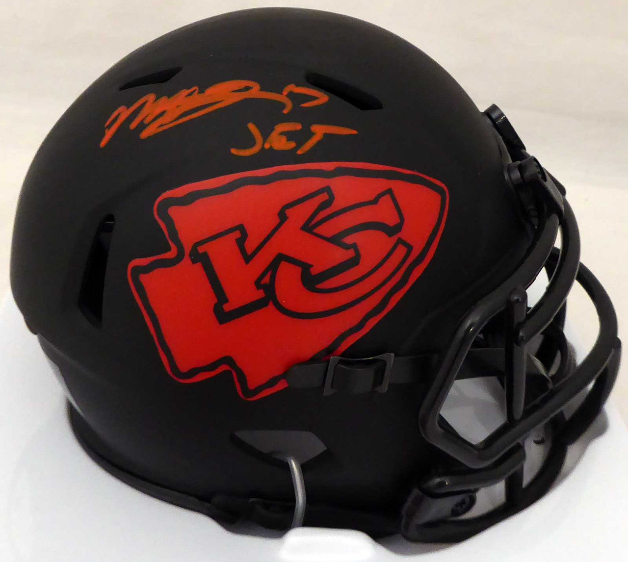 Mecole Hardman Autographed Kansas City Chiefs Eclipse Black Speed Mini Helmet "Jet" Beckett BAS Stock #185785