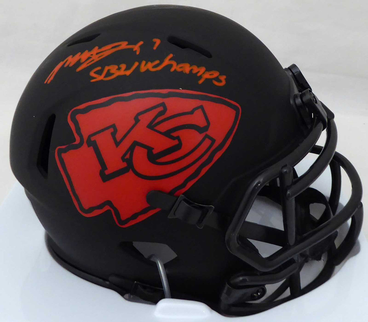 Mecole Hardman Autographed Kansas City Chiefs Eclipse Black Speed Mini Helmet "SB LIV Champs" Beckett BAS Stock #185786