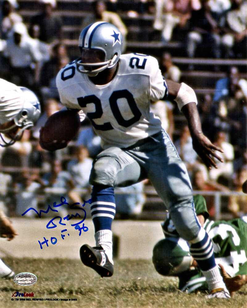 Mel Renfro Signed Dallas Cowboys With Football 8x10 Photo w/HOF'96 - Schwartz Authenticated