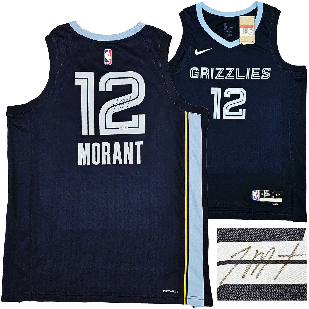 Ja Morant Autographed Dark Blue Icon Jersey – BAS QR