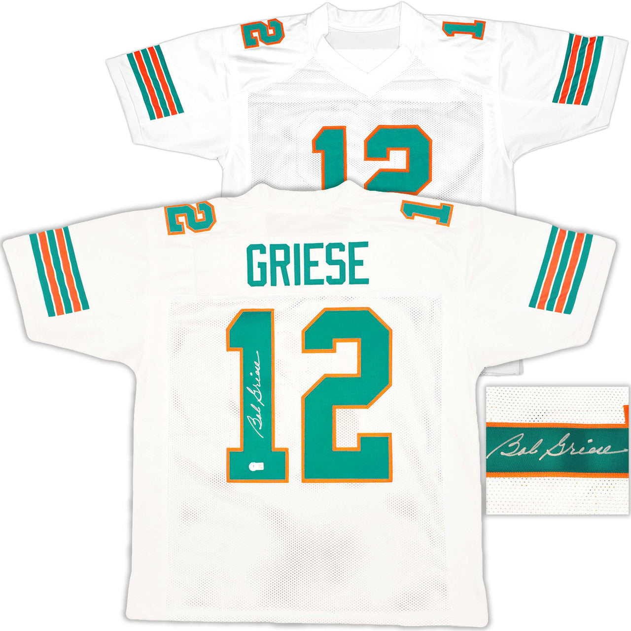 Bob Griese Autographed Miami Dolphins White Custom Jersey – Beckett BAS Witness