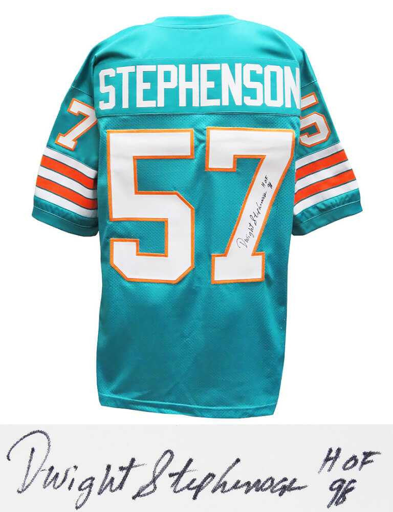 Miami Dolphins Dwight Stephenson Signed Teal Throwback Jersey w/HOF'98 - Schwartz Authenticated