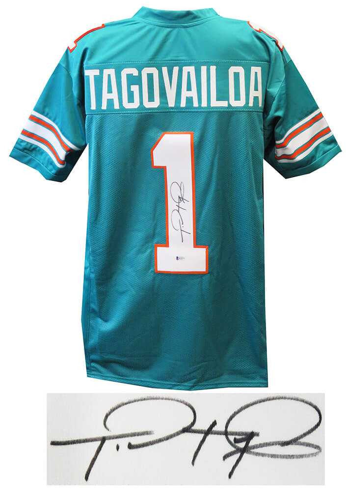 Tua Tagovailoa Autographed Miami Dolphins Teal Custom Jersey – Beckett BAS