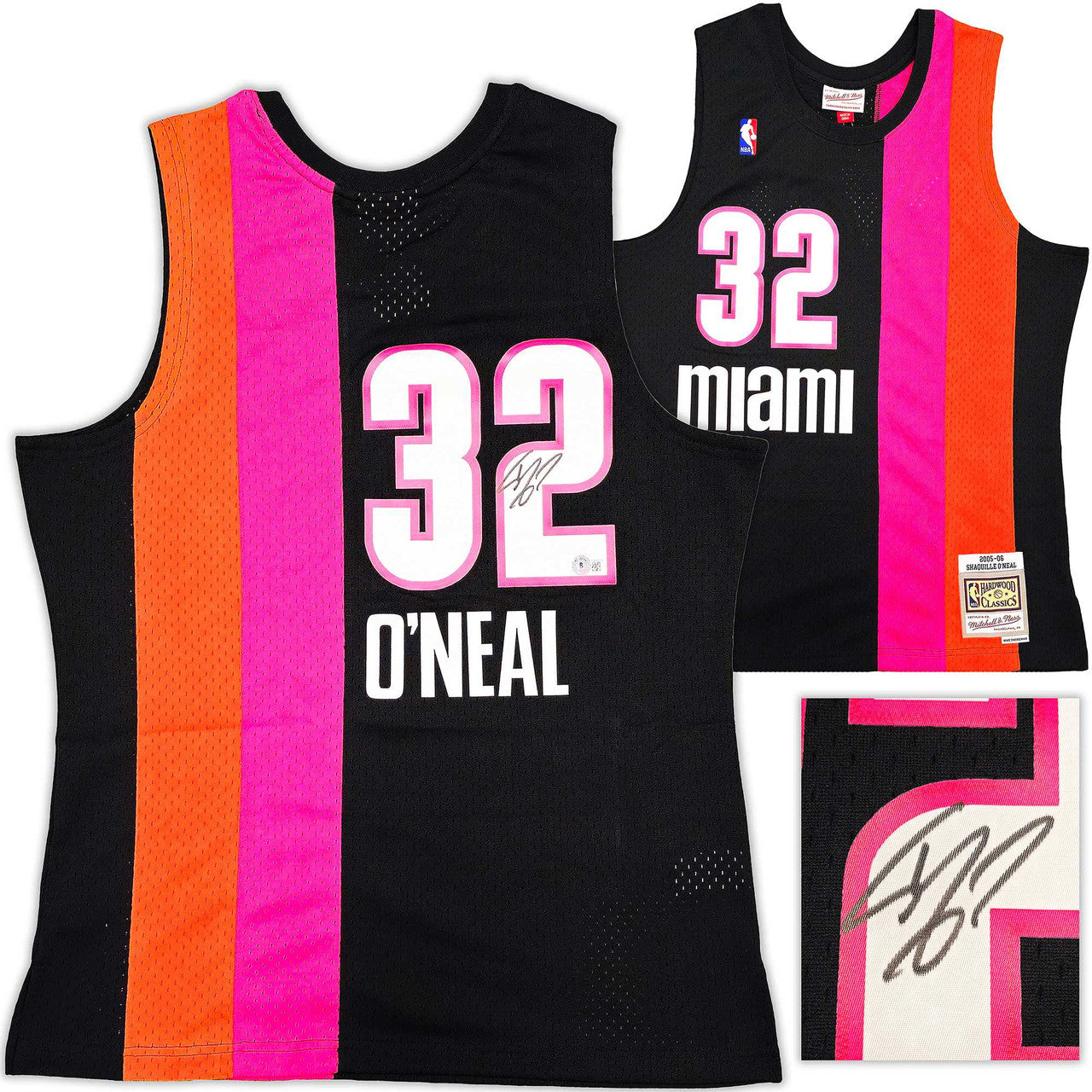 Shaq Autographed Heat Black M&N 2005-06 Jersey L – BAS Witness