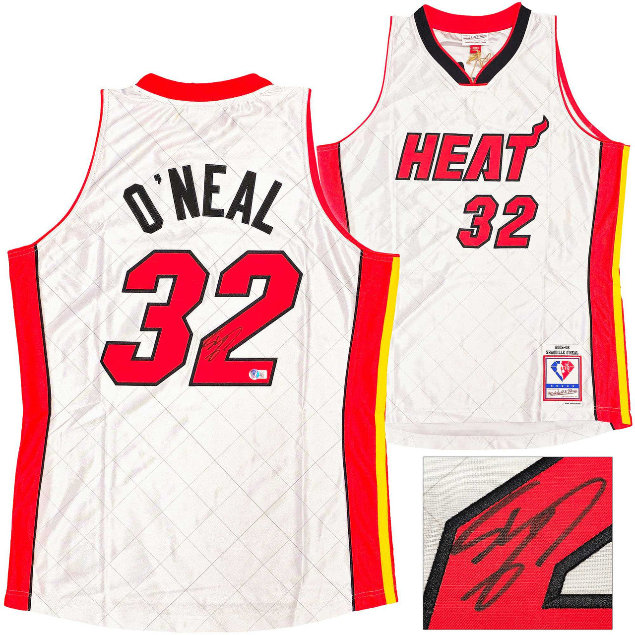 Shaquille O’Neal Signed Miami Heat Silver Mitchell & Ness 2005-06 HWC Swingman 75th Anniversary Jersey – Beckett BAS Witness COA