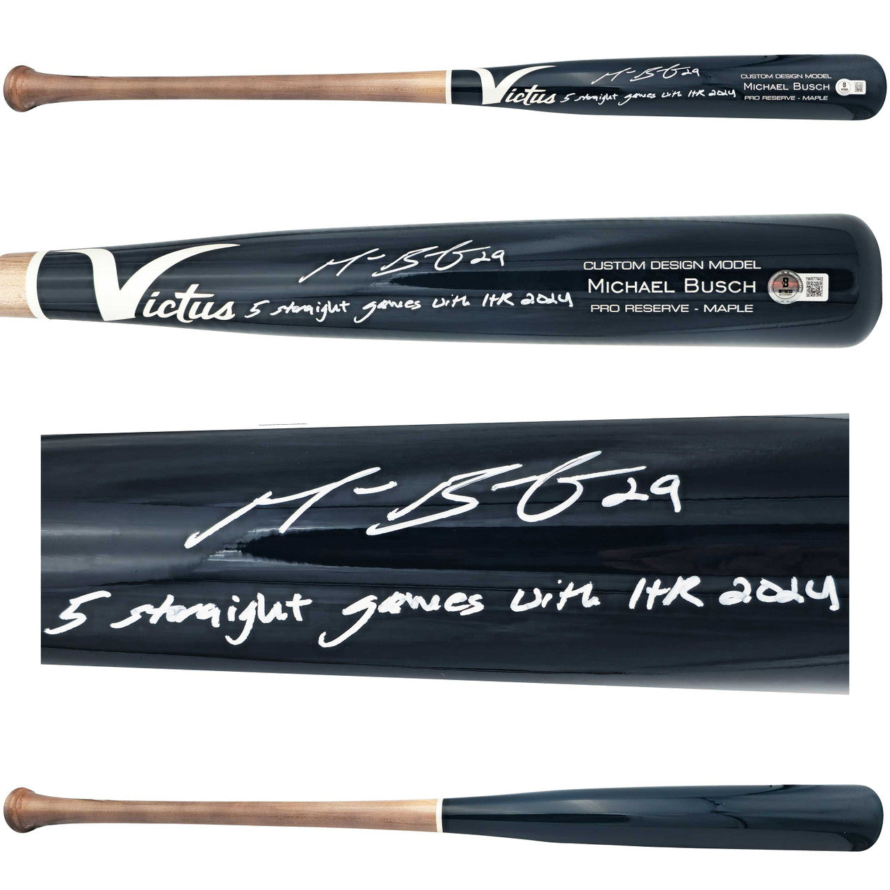 Michael Busch Autographed Navy Victus Player Model Baseball Bat Chicago Cubs "5 Straight Games With HR 2024" Beckett BAS Witness Stock #230276