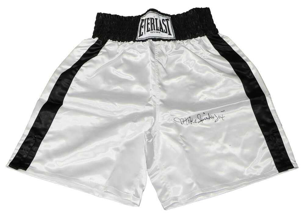Michael (Mike) Spinks Signed Everlast White Boxing Trunks w/Jinx - Schwartz Authentic