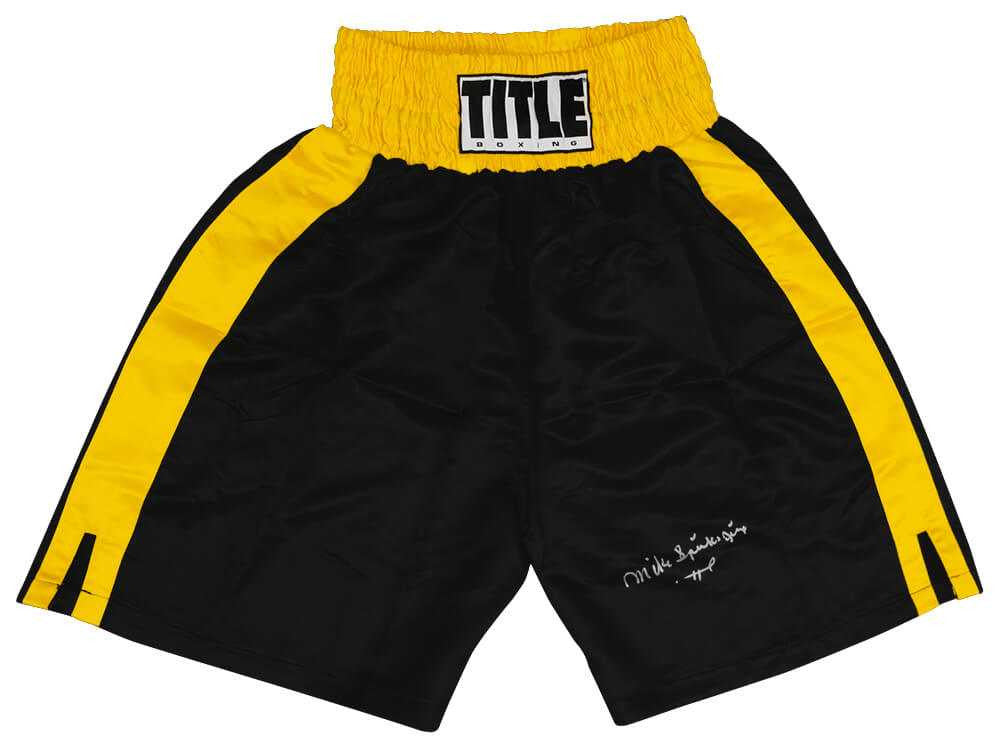 Michael (Mike) Spinks Signed Title Black With Gold Trim Boxing Trunks w/Jinx - Schwartz Authenticated