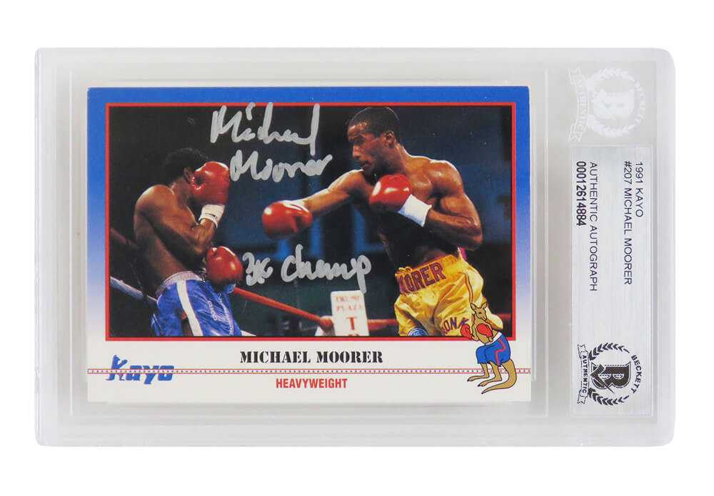 Michael Moorer Signed 1991 Kayo Boxing Trading Card #207 w/3x Champ - (Beckett Encapsulated)