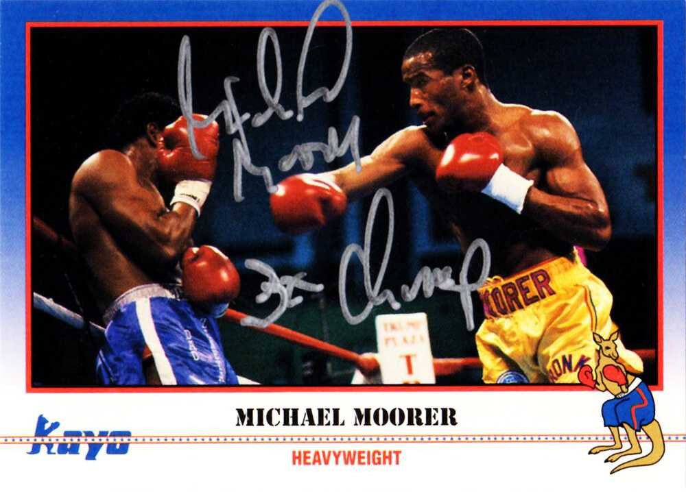 Michael Moorer Signed 1991 Kayo Boxing Trading Card #207 w/3x Champ - Schwartz Authenticated
