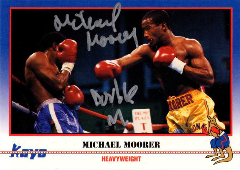 Michael Moorer Signed 1991 Kayo Boxing Trading Card #207 w/Double M - Schwartz Authenticated