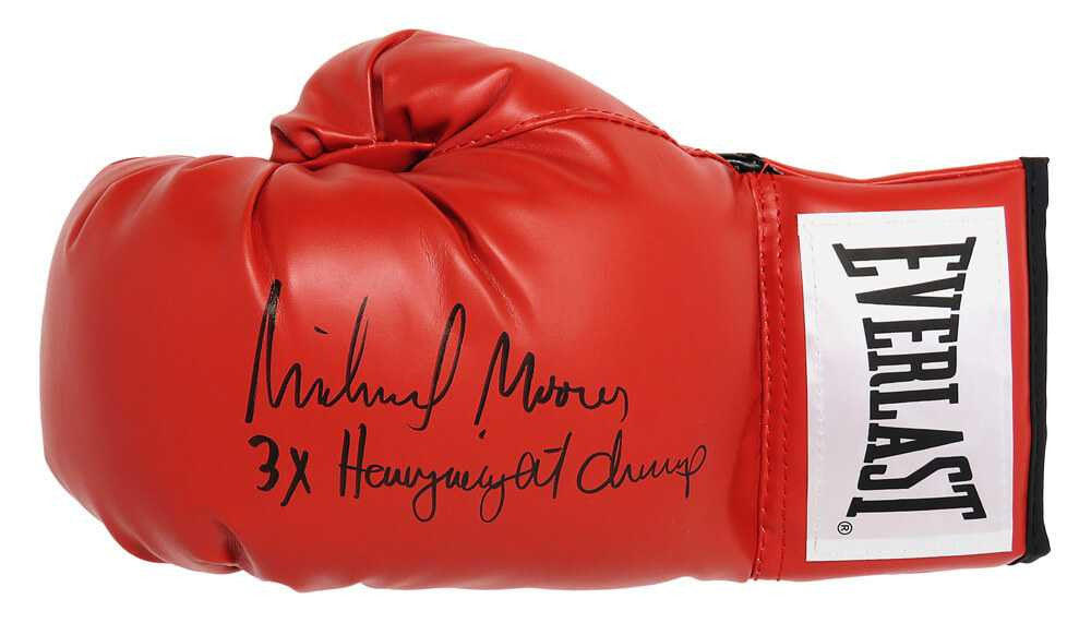 Michael Moorer Signed Everlast Red Boxing Glove w/3x Heavyweight Champ - Schwartz Authenticated