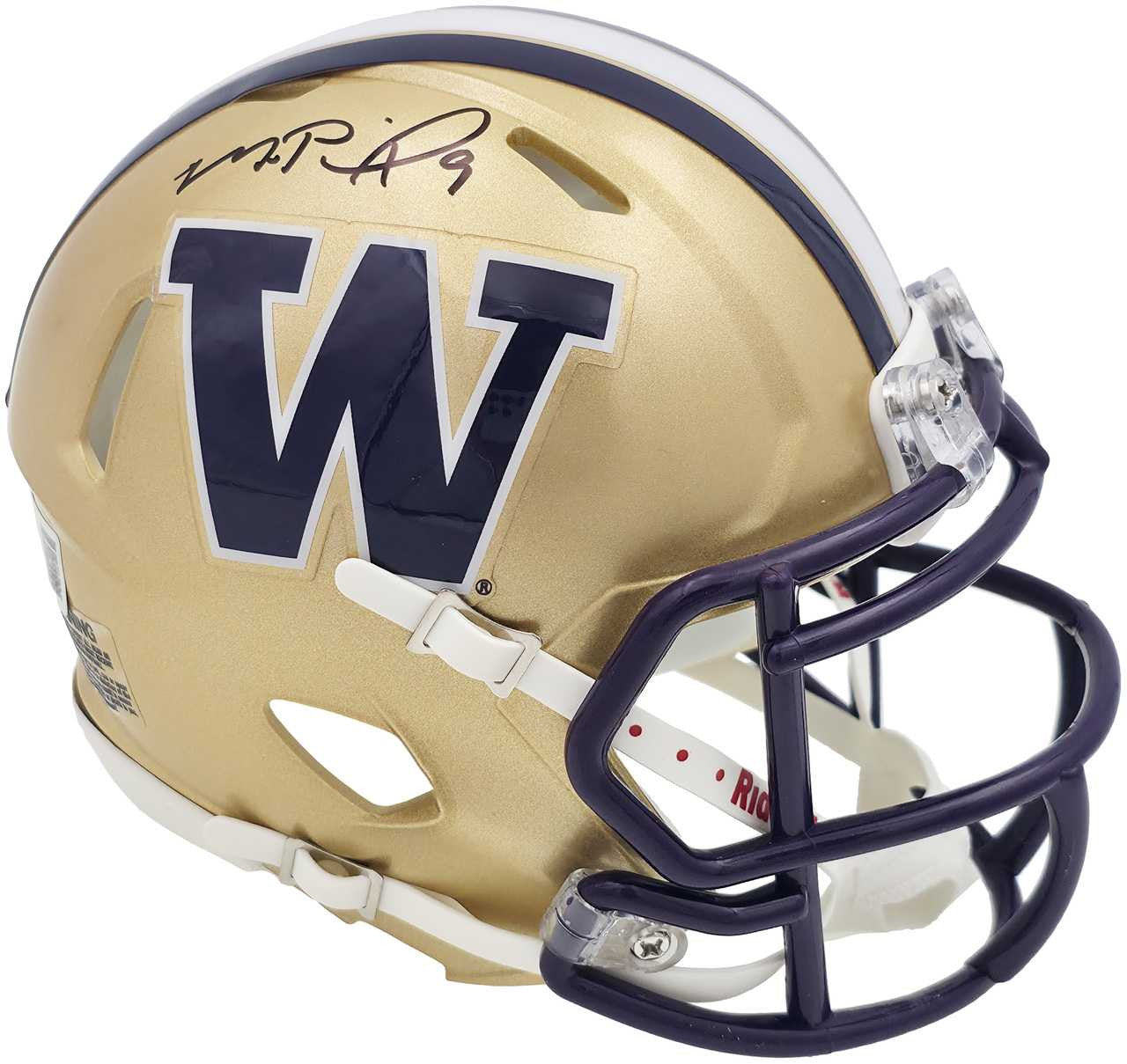 Michael Penix Jr. Autographed Washington Huskies Gold Speed Mini Helmet Beckett BAS Witness