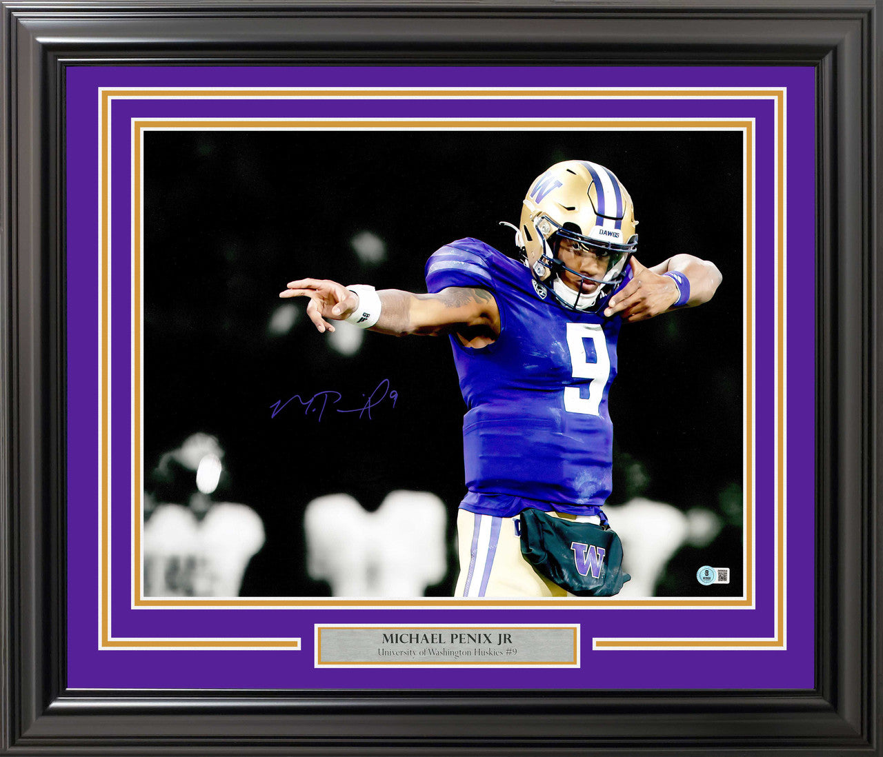 Michael Penix Jr. Signed Framed 16x20 Washington Huskies “Bow & Arrow” Photo – Beckett BAS Witness COA