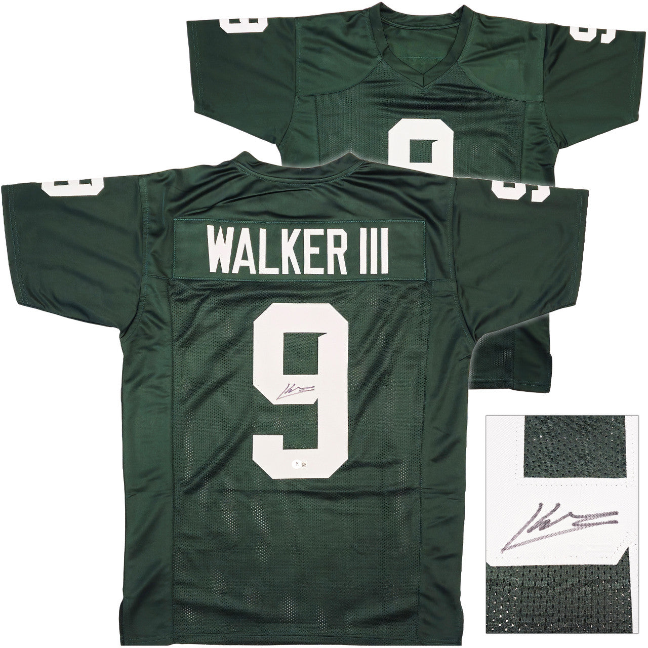 Michigan State Spartans Kenneth Walker III Autographed Green Jersey Beckett BAS Witness