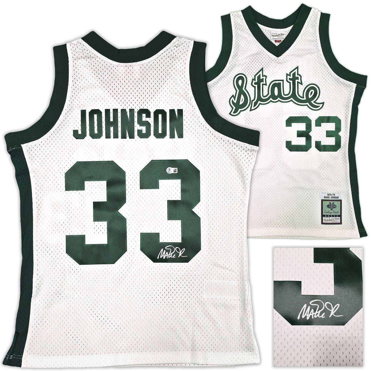 Michigan State Spartans Magic Johnson Autographed White Authentic Mitchell & Ness 1978-79 College Vault Jersey Size XL Beckett BAS Witness