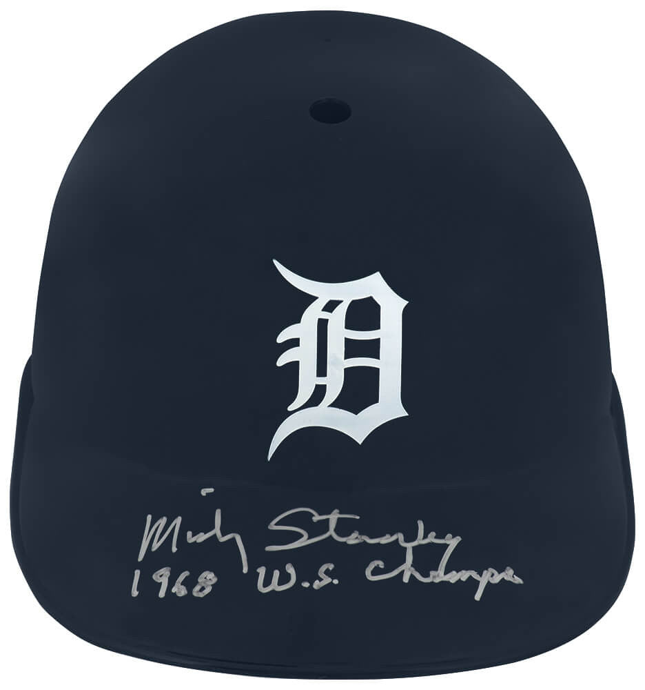 Mickey Stanley Signed Detroit Tigers Replica Souvenir Batting Helmet w/68 WS Champs - Schwartz Authenticated