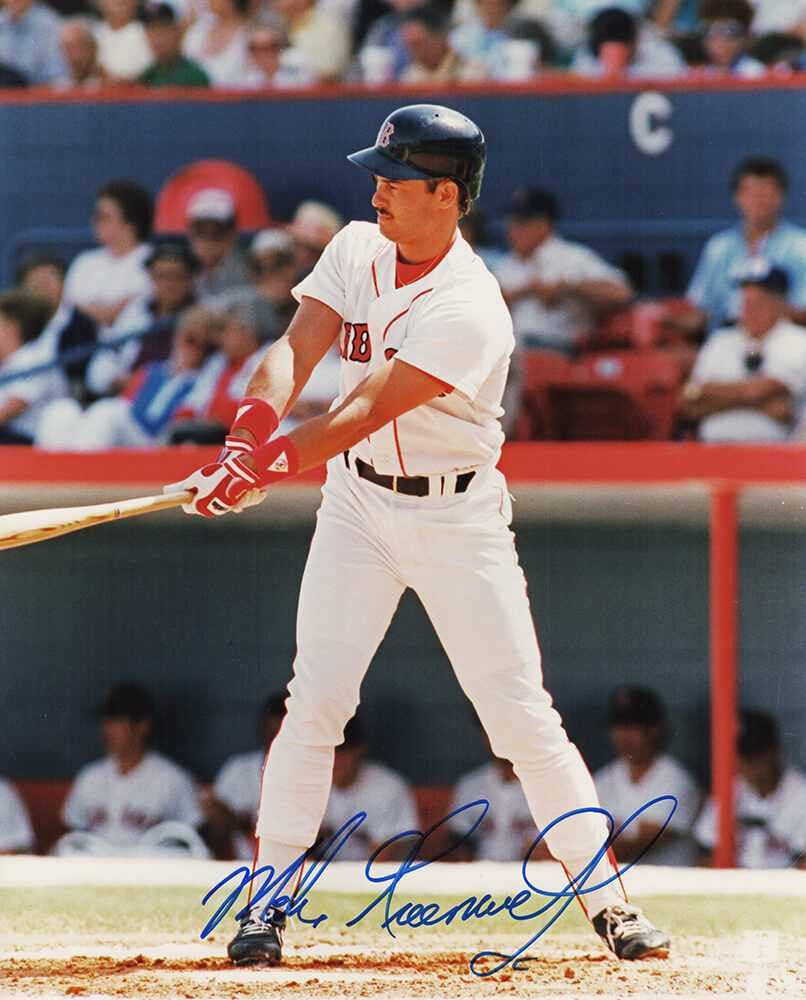 Mike Greenwell Signed Boston Red Sox White Jersey Swing 8x10 Photo - Schwartz Authenticated