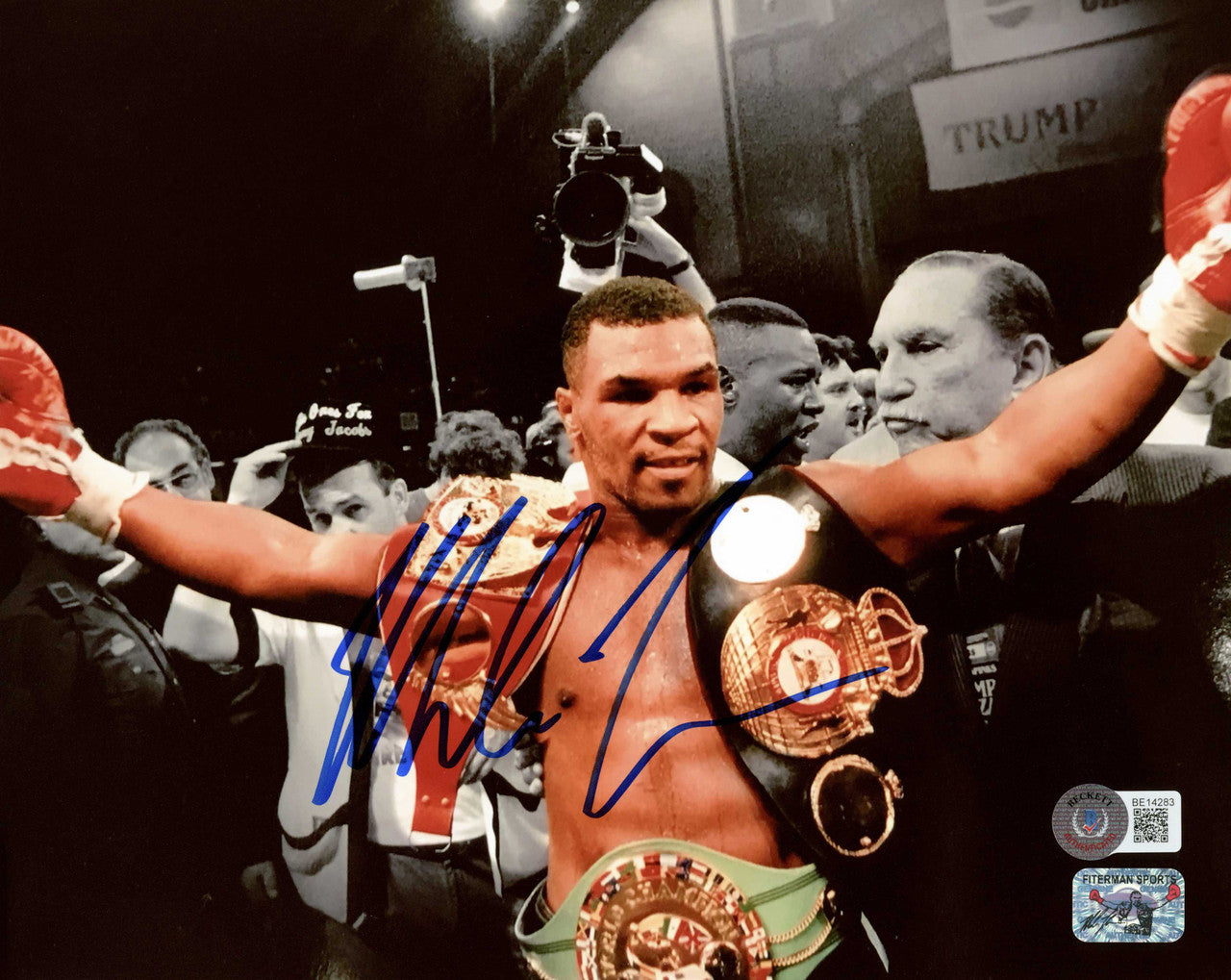 Mike Tyson Autographed 8x10 Photo With Belts Beckett BAS