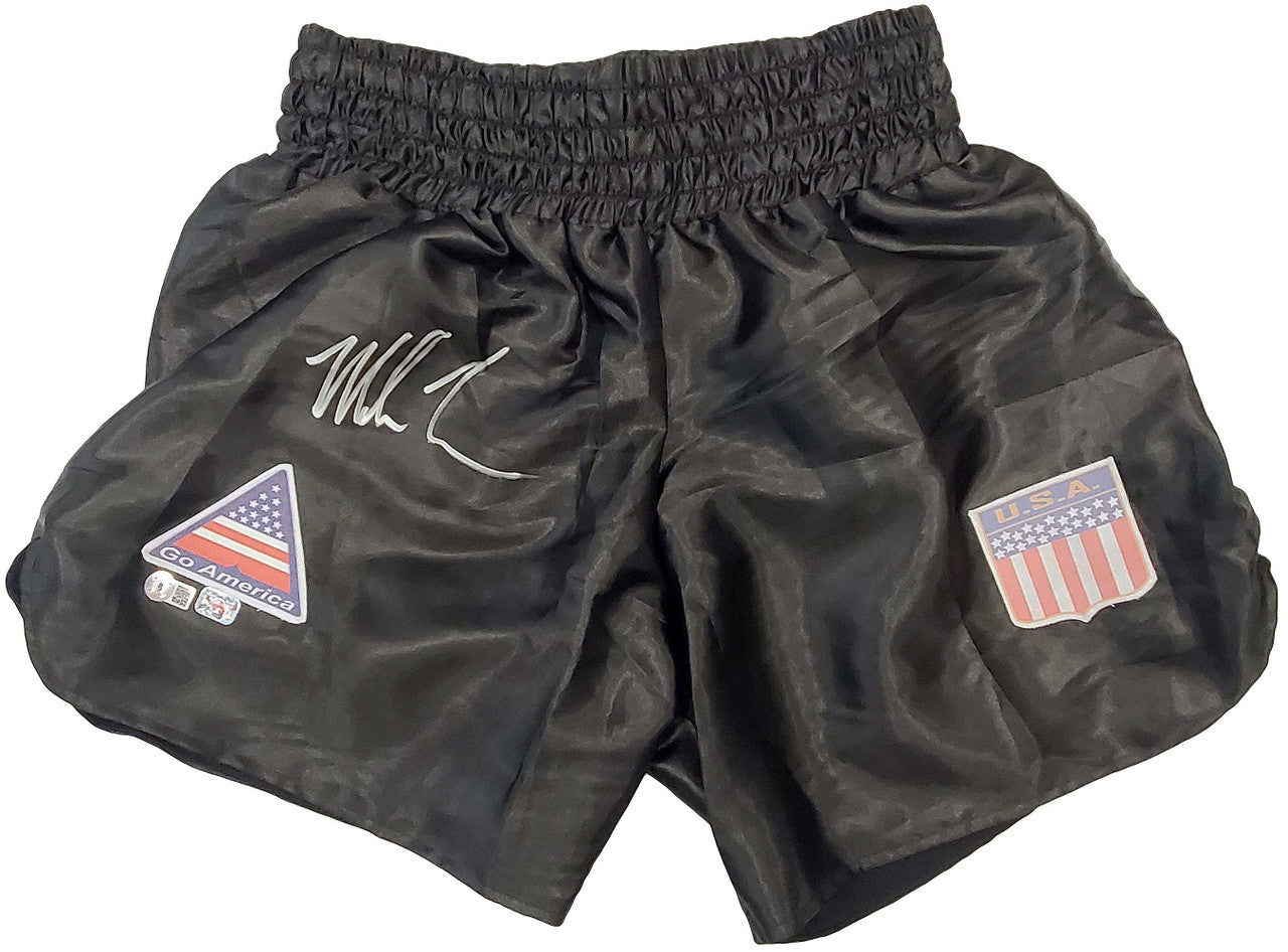 Mike Tyson Autographed Black Boxing Trunks Beckett BAS Stock #197057