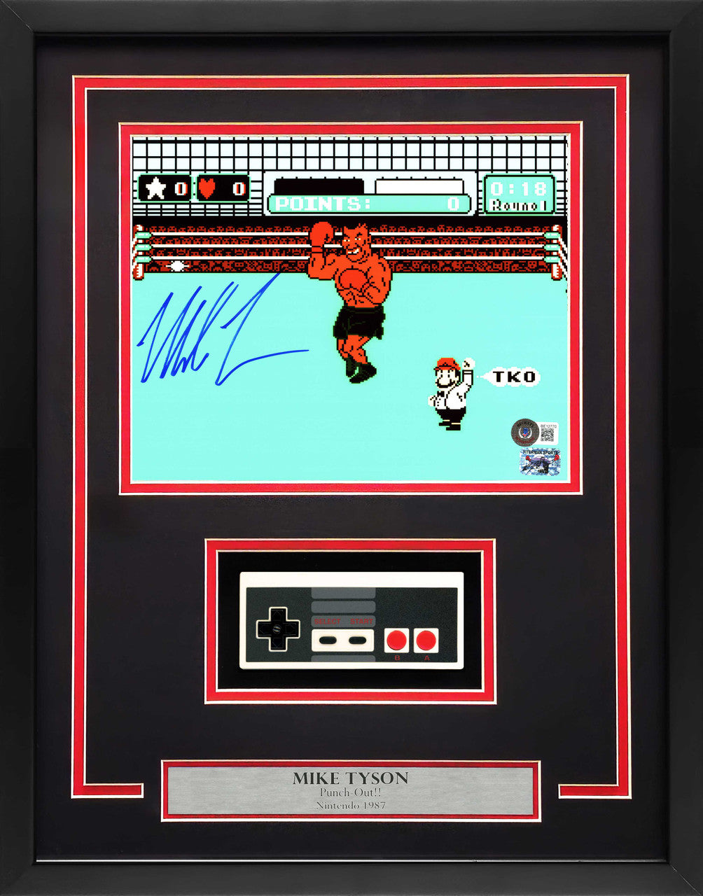 Mike Tyson Autographed Framed 8x10 Nintendo Punch-Out!! Photo with NES Controller – Beckett BAS QR COA