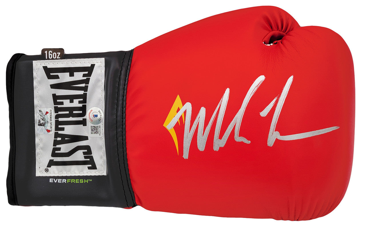 Mike Tyson Autographed Red Everlast Everfresh Boxing Glove Right Hand In Silver Beckett BAS
