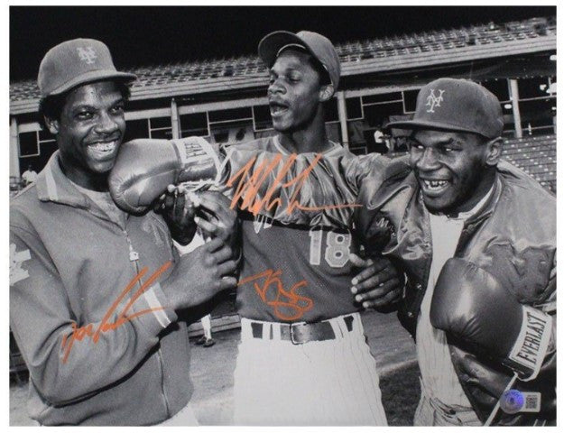 Mike Tyson, Dwight Gooden, Darryl Strawberry Autographed Black & White 11x14 Photo - BAS