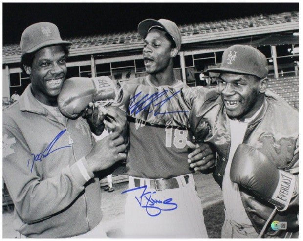 Mike Tyson, Dwight Gooden, Darryl Strawberry Autographed Black & White 16x20 Photo - BAS