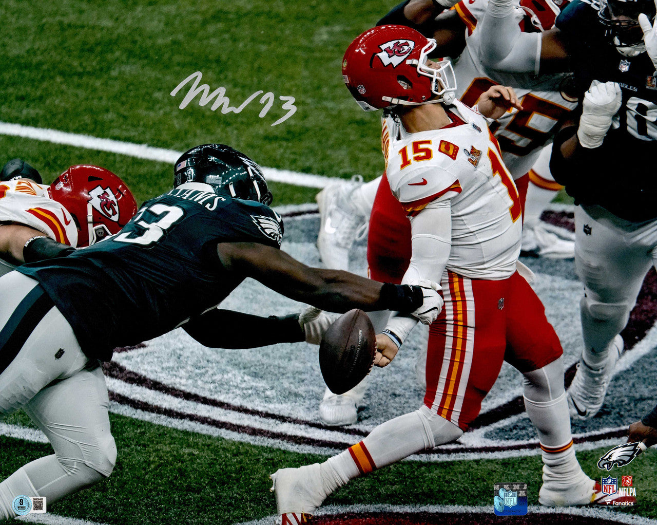 Milton Williams Autographed 16x20 Photo Philadelphia Eagles Super Bowl LIX Strip Sack Fumble vs. Patrick Mahomes Beckett BAS Witness Stock #239894