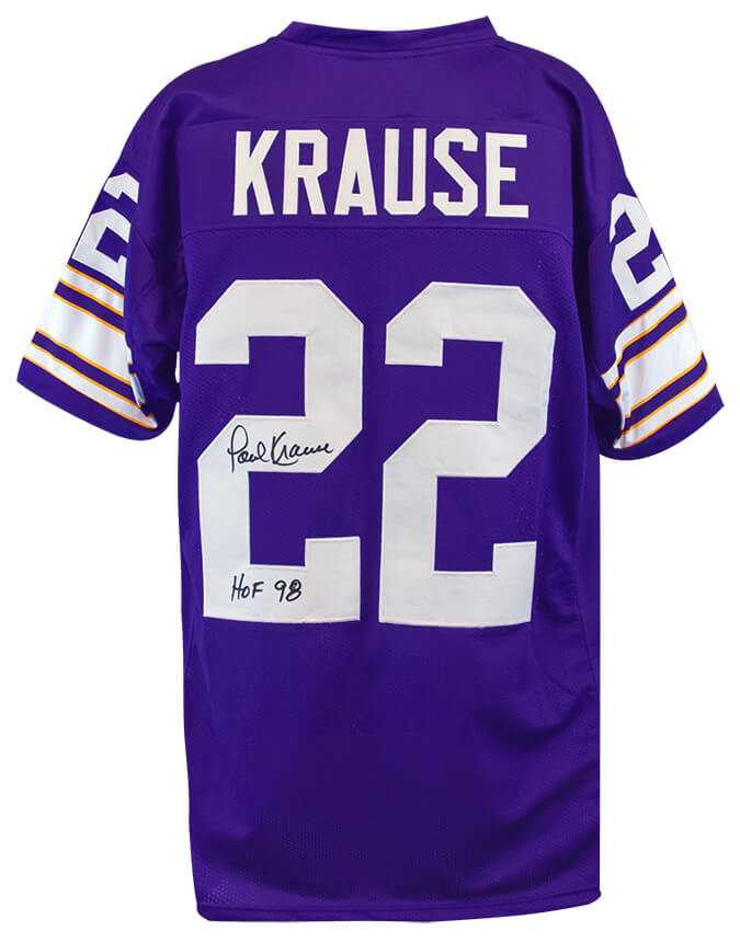 Paul Krause Autographed Minnesota Vikings Purple Throwback Jersey “HOF ’98” – Schwartz Authenticated